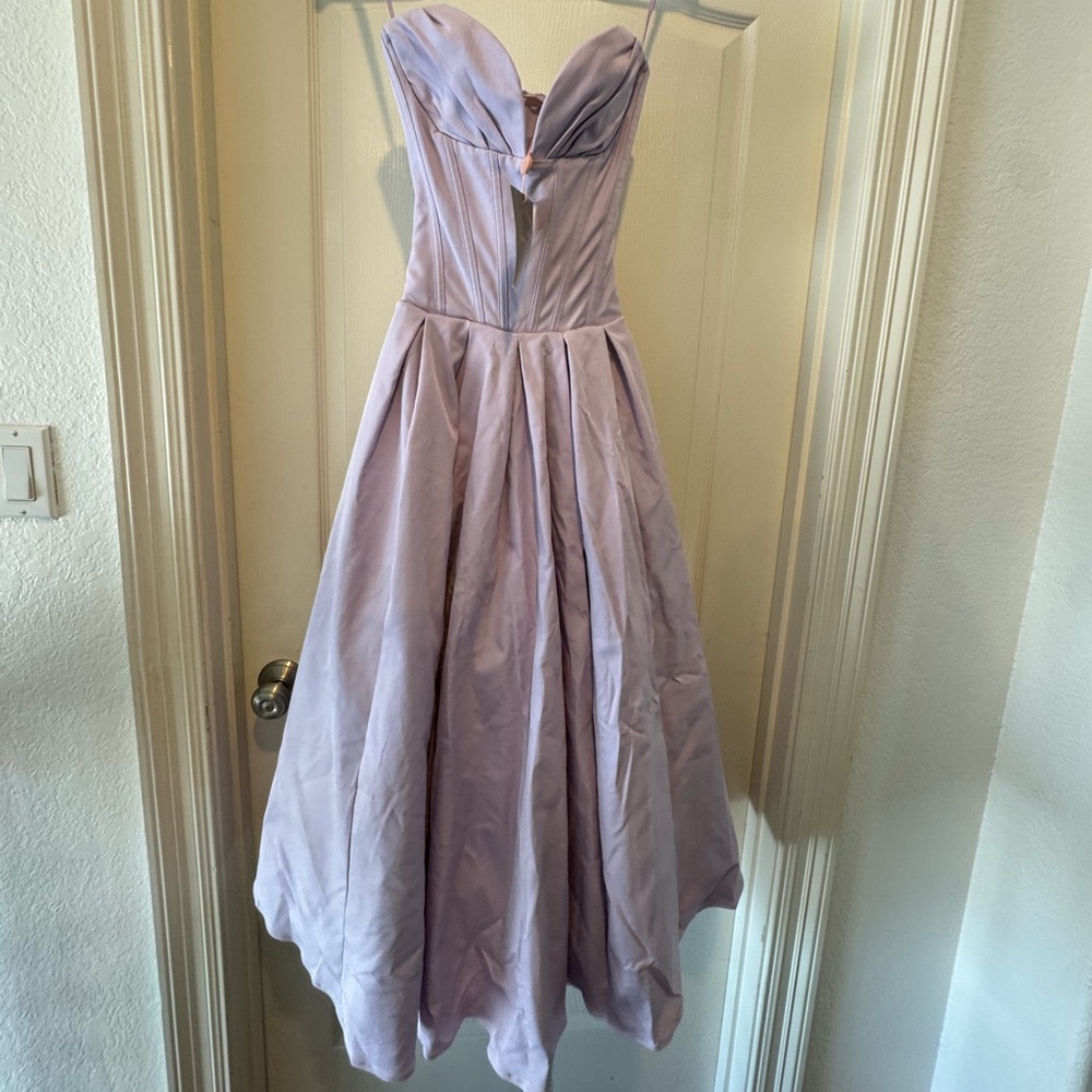 House of CB Lavender Strapless Corset Pleated Midi Dress - Picture 6 of 17
